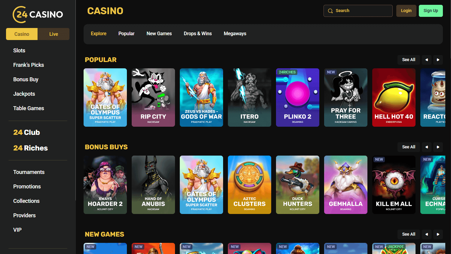 24Casino game library — online slots and live casino tables