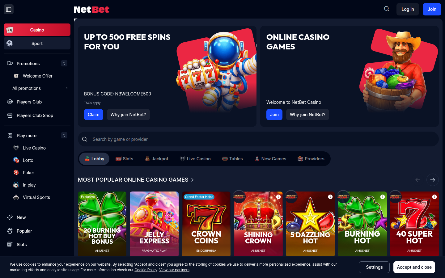 NetBet Casino Ireland — casino.netbet.ie homepage